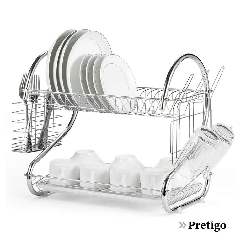 Glotoch Express 2 Tier Dish Drying Rack with Utensil Holder, Cup Holder and Dish Drainer, Silver Color, Size: One Size