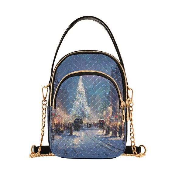 Shoulder Handbag Women's Crossbody Handbags 5.91x3.15x8.27 Inch Bank Card Bag Cash Bag Key Bag Christmas Snow Scene