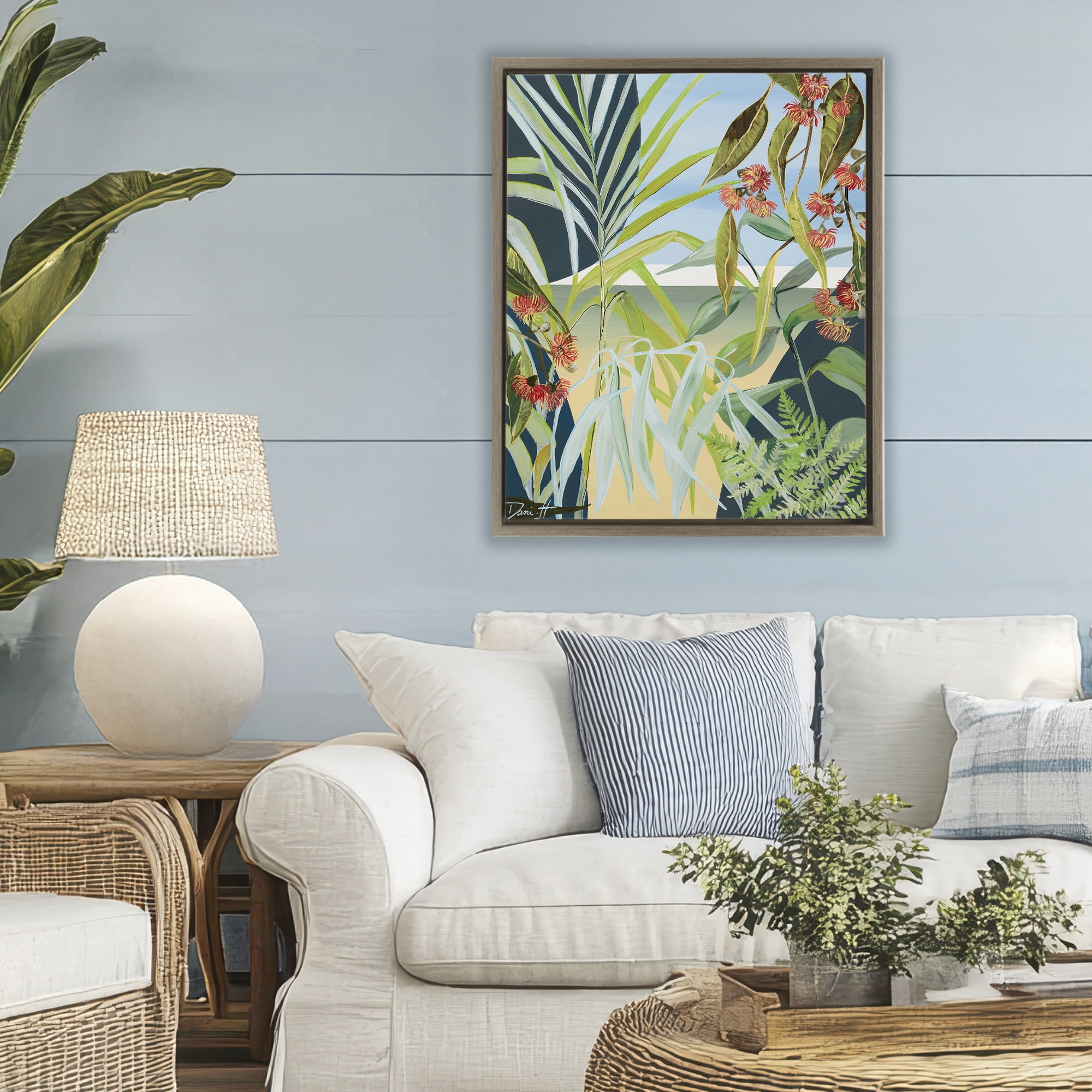 Stupell Industries Coastal Morning Leaves Brown Framed Floater Canvas Wall Art, design by Dani Heyward