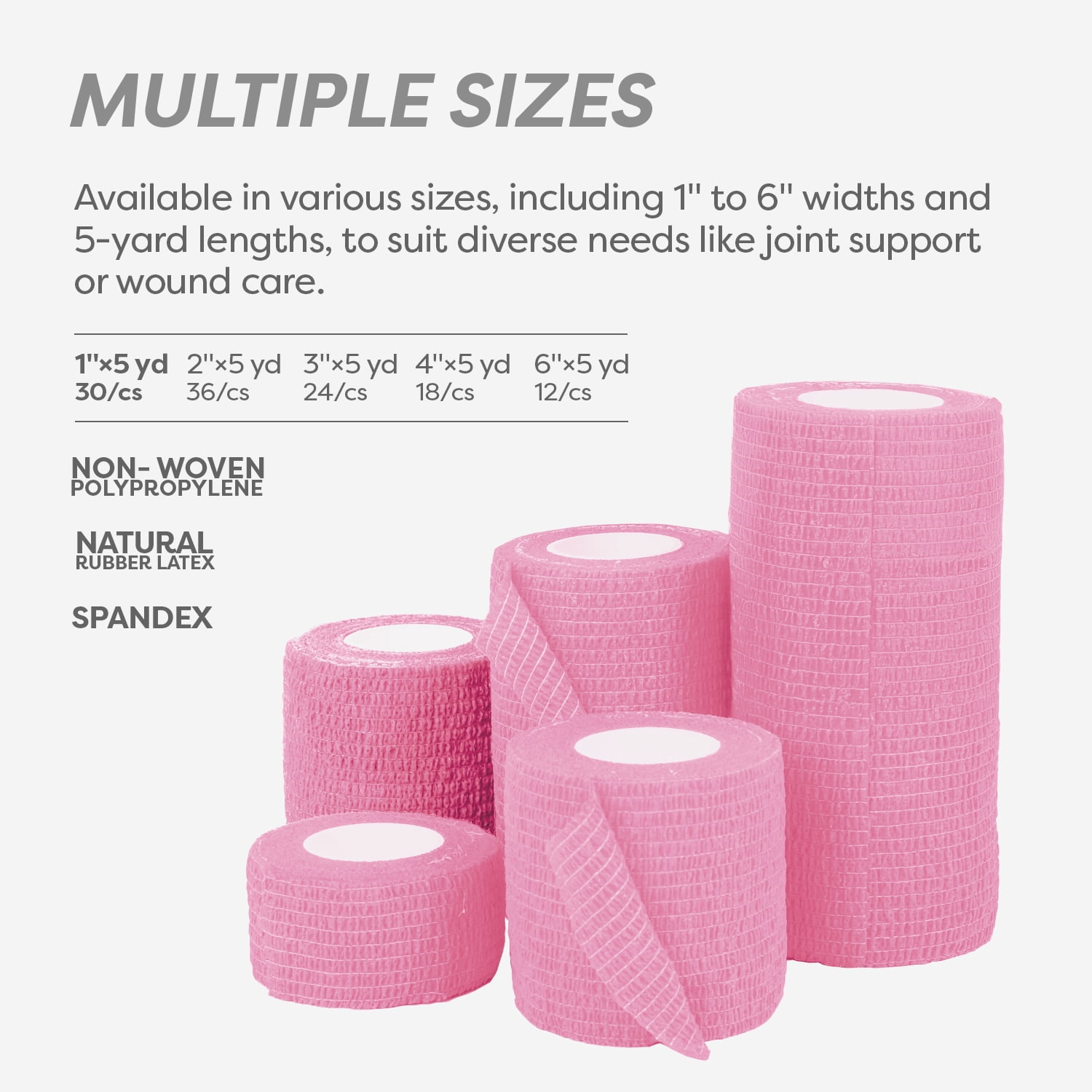 Dynarex Sensi-Wrap Self-Adhesive Bandages, 30-Pack, 1" x 5 yards, Pink, Latex, Colored Elastic Cohesive Athletic Tape, Tattoo Grip & Vet Wrap