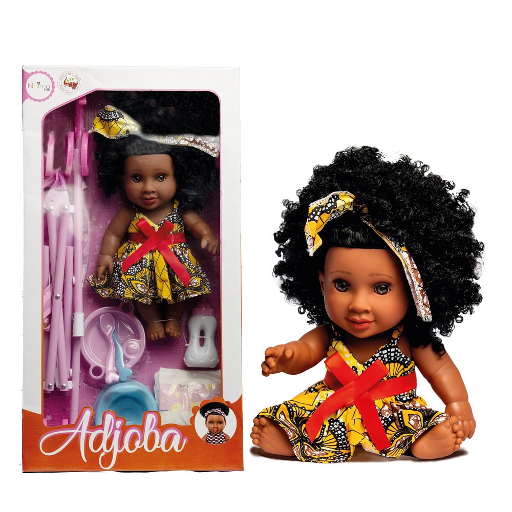 African American Barbie Doll with Realistic Natural Hair and 6 Accessories for Age 3+ by NaimaDolls