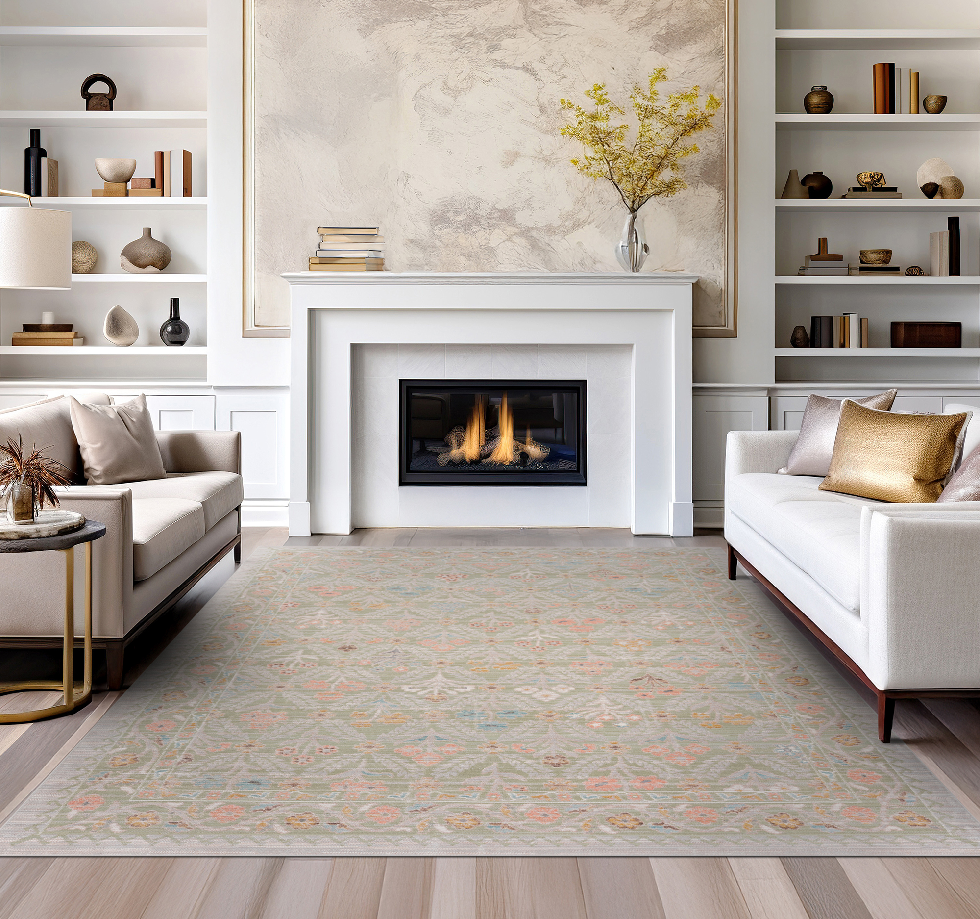 Crestwood Traditional Oriental 2x3 Sage and Gold Polyester Indoor Area Rug, 2' x 3'