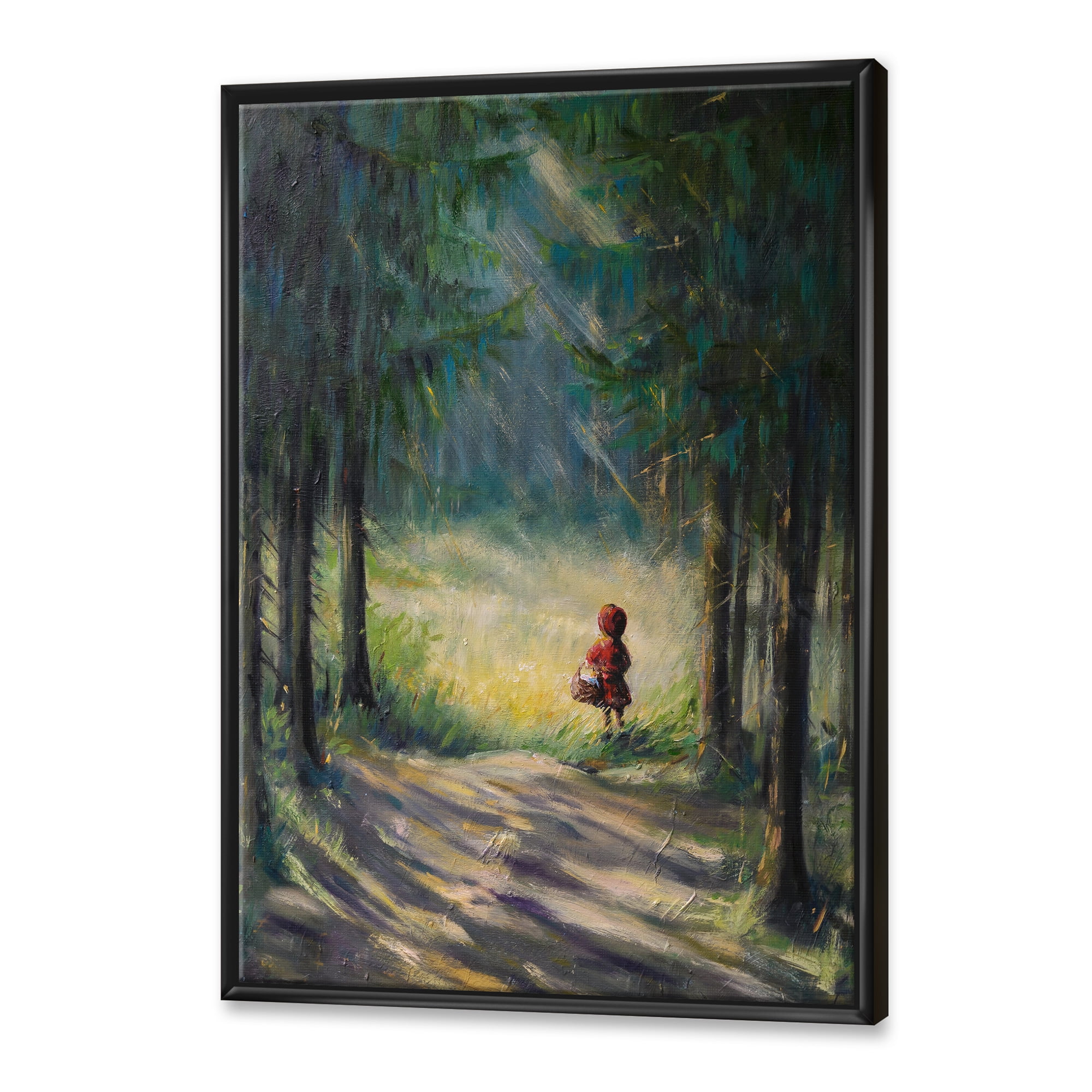 Designart 'Little Red Kid Riding Hood In The Woods' Traditional Framed Canvas Wall Art Print