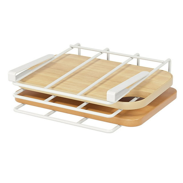 Under Cabinet Metal Rack for Cutting Boards and Pot Lids Organizer Space Saving Heavy Duty Under Shelf Holder with Hooks Durable Steel Construction for Kitchen Organization Efficiently Tidy Storage