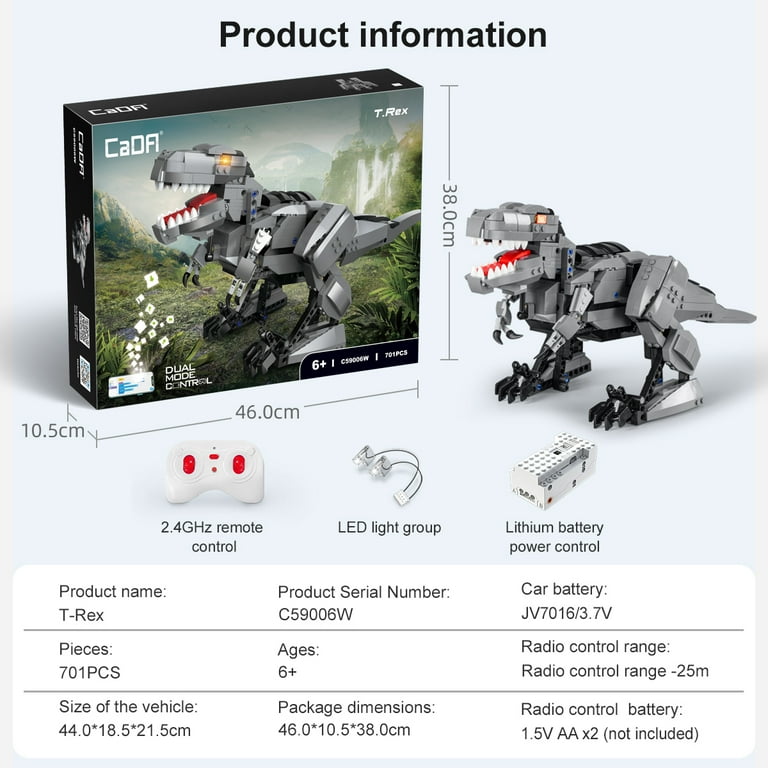 CaDA® T-Rex Programmable Remote Control Building Block Toy C59006W