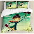 thumbnail image 1 of Fantasy King Size Duvet Cover Set, Cartoon Fairy Tale Nanny with Magical Umbrella and Bag Flying over London Skyline, Decorative 3 Piece Bedding Set with 2 Pillow Shams, Multicolor, by Ambesonne, 1 of 3