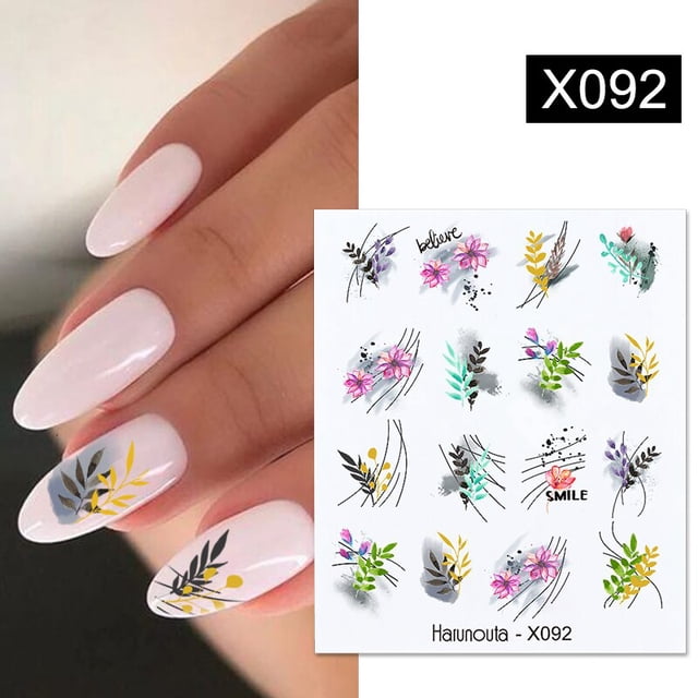Calcomanías 3D de líneas geométricas de mármol fluorescente Harunouta, pegatinas para uñas, deslizador de hojas de flores para uñas, decoración artística de uñas para primavera y verano Tan Jianjun unisex