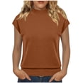 thumbnail image 4 of QUNYINEY Mock Neck T Shirts for Women Trendy Short Sleeve Cotton Summer Tops Slim Fit Pullover Solid Casual Shirts, 4 of 5