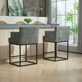 thumbnail image 3 of Modern Barstools Set of 2, Chenille Fabric Upholstered Bar Stool with Backrest and Arms, Counter Height Bar Stools with Black Metal Base for Kitchen Island, Pub & Club, Load 250LBS, Gray, 3 of 8