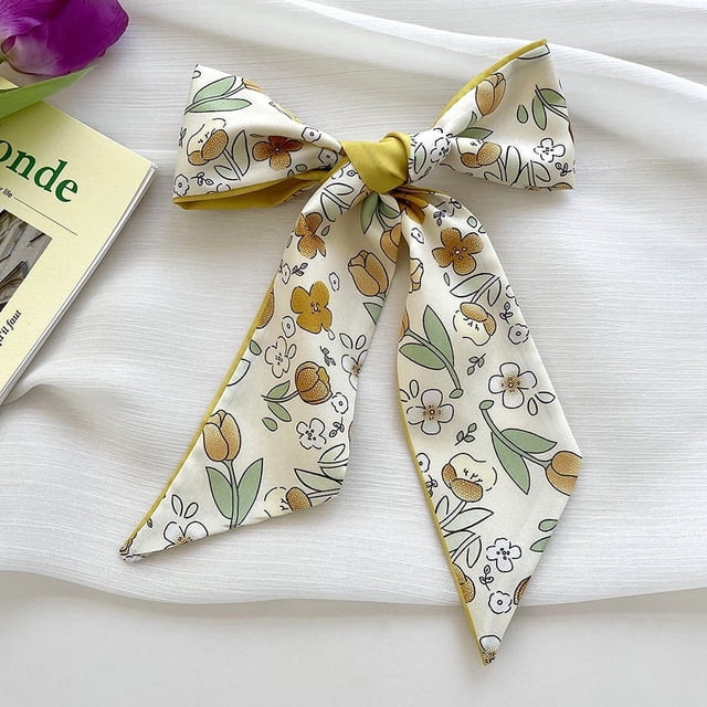 Nvzi Bufanda elegante, bufanda pequeña de rayas largas de la serie amarilla, cinta de rayas estrechas y largas, lazo para el cuello, lazo para el cabello, 1 pieza (D)