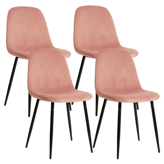 Modern Velvet Chairs with Metal Legs, Set of 4, Pink