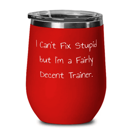 

I Can t Fix Stupid but I m a Fairly Decent Trainer. Wine Glass Trainer Present From Friends Gag Stainless Steel Wine Tumbler For Men Women