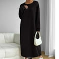 thumbnail image 2 of T Shirt Dresses for Women Plus Size Solid Color Long Sleeved Round Neck Sweatshirt Dress Long Skirt, 2 of 7