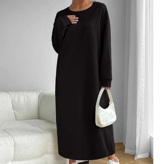 Aueoeo Womens Oversized Dresses Long Sleeve Sweat Dresses Loungewear Maxi Dress Crew Neck Vacation Outfit
