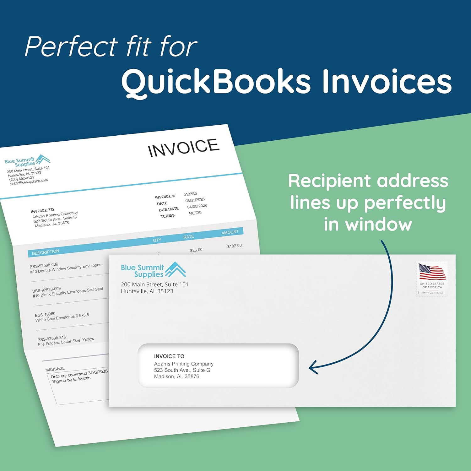 500 Number 10 Single Window Envelopes - Thick Gummed Seal - Designed for Secure Mailing of Quickbooks Checks, Invoices, Business Statements, Personal Letters - 4 1/8 x 9 1/2