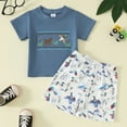 thumbnail image 2 of Sngxgn Baby Boy Summer Clothes Letter Contrast Short Sleeve T-shirt Top and Elastic Shorts 2 Pcs Set Toddler Infnat Outfit(Blue,18-24 Months), 2 of 9