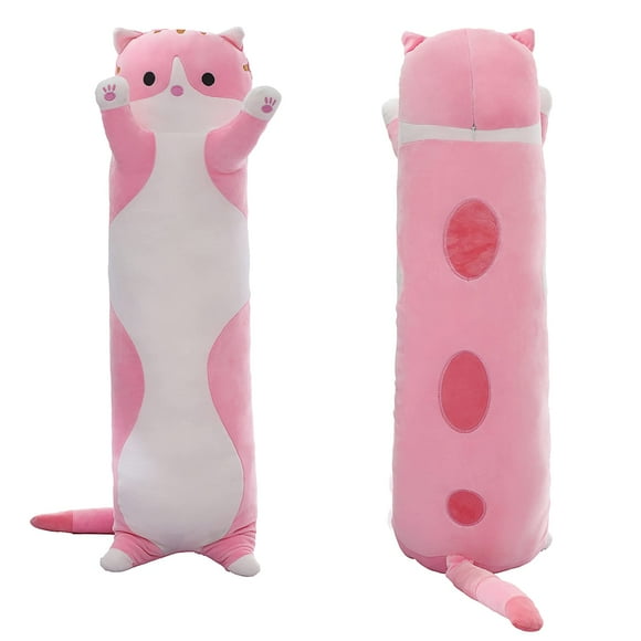 SHINUOER Long Cat Plush Pillow Cat Body Pillow Pink Cat Stuffed Animals Soft Plushies Kawaii Stuffed Kitten Plush Toy for Kids Girlfriend(Pink 51.1Inch)