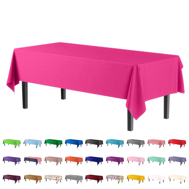 Exquisite Hot Pink Plastic Tablecloth Cover - 54" x 108" - Heavy Duty - Disposable - Single Count
