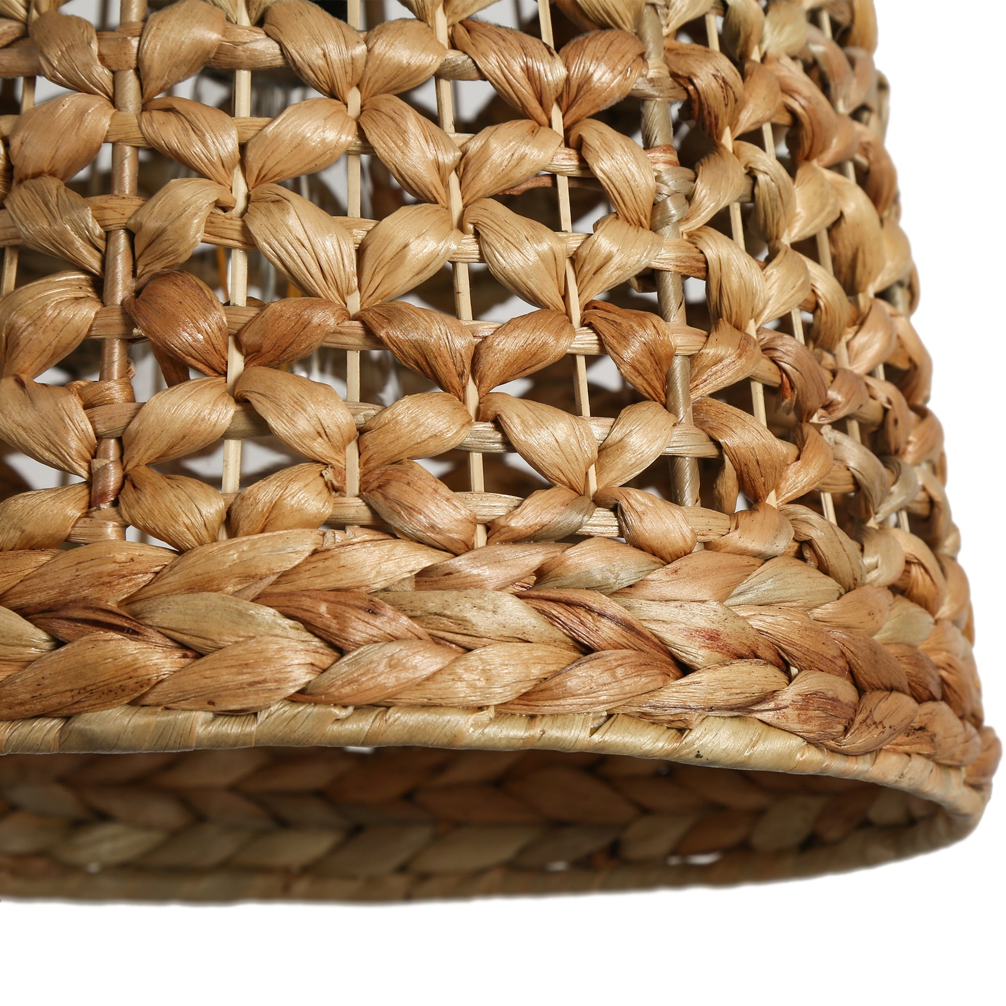 LNC Holophankton Black with Natural Brown Rattan Modern Bell Hanging Kitchen Island Light