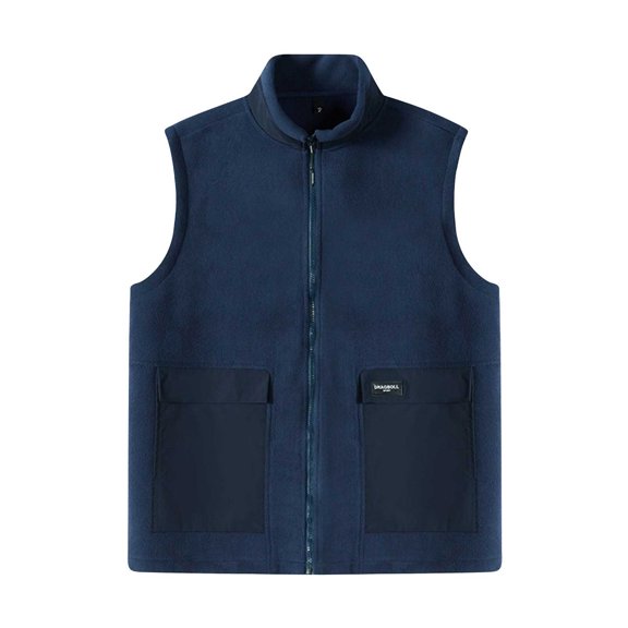Riecok Fleece Vest for Men Sleeveless Stand Collar Zip up Jackets Thermal Solid Warm Casual Winter Outerwear Blue XL