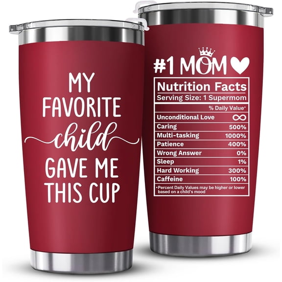 Mothers Day Gifts - Gifts for Mom from Daughter, Son, Husband - Mom Gift - Mama Coffee Cup My Favorite Child Gave Me This Cup - Funny Birthday Mothers Day Christmas Gift Idea - 20oz Tumbler Red