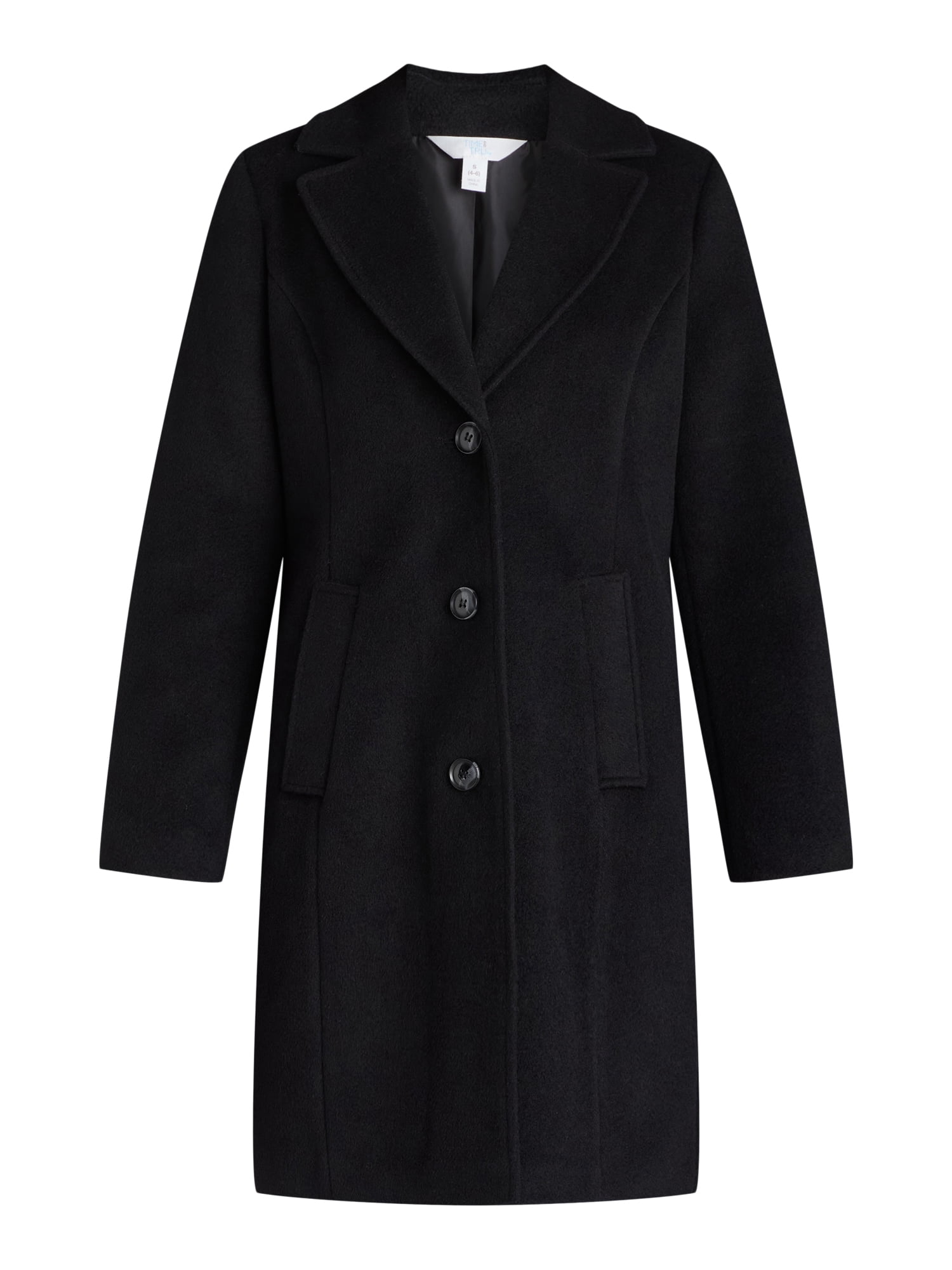 Time and Tru Women's and Women's Plus Faux Wool Boyfriend Coat, Sizes XS-3X