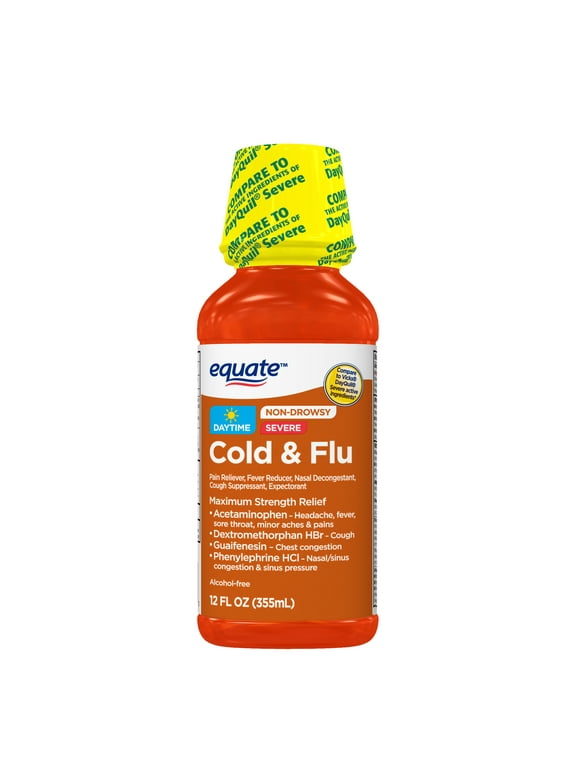Equate Severe Daytime Cold and Flu Relief, Original Flavor Liquid, 12 fl oz