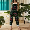 thumbnail image 5 of Women's Vintage Cotton Linen Overalls with Christmas Print - Casual Loose Jumpsuit with Shoulder Straps & Pockets, Dark Green, Size XXXL, 5 of 6