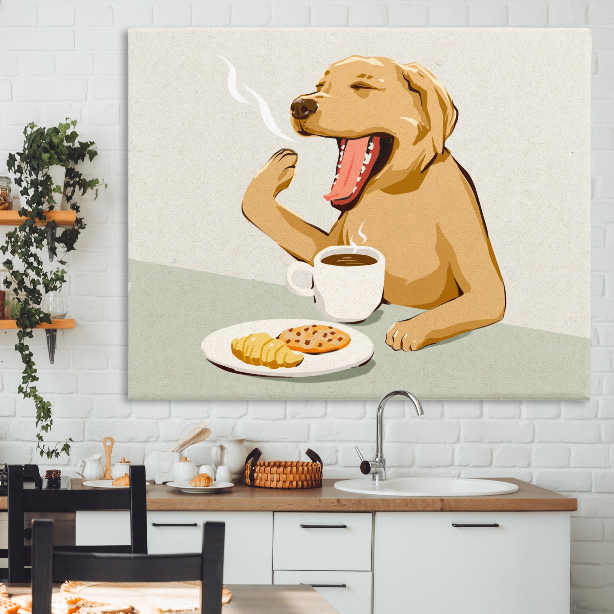 Stupell Industries Yawning Dog with Morning Coffee Canvas Wall Art, design by Ziwei Li