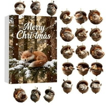 Forest Animal Advent Calendar 2025, 24 Days Cute Fox Rabbit Hedgehog Owl Squirrel Bird Holiday Decor Ornaments, 2D Acrylic Pine Cone Hanging Decorations for Xmas Tree Home Decor Animals Lovers F
