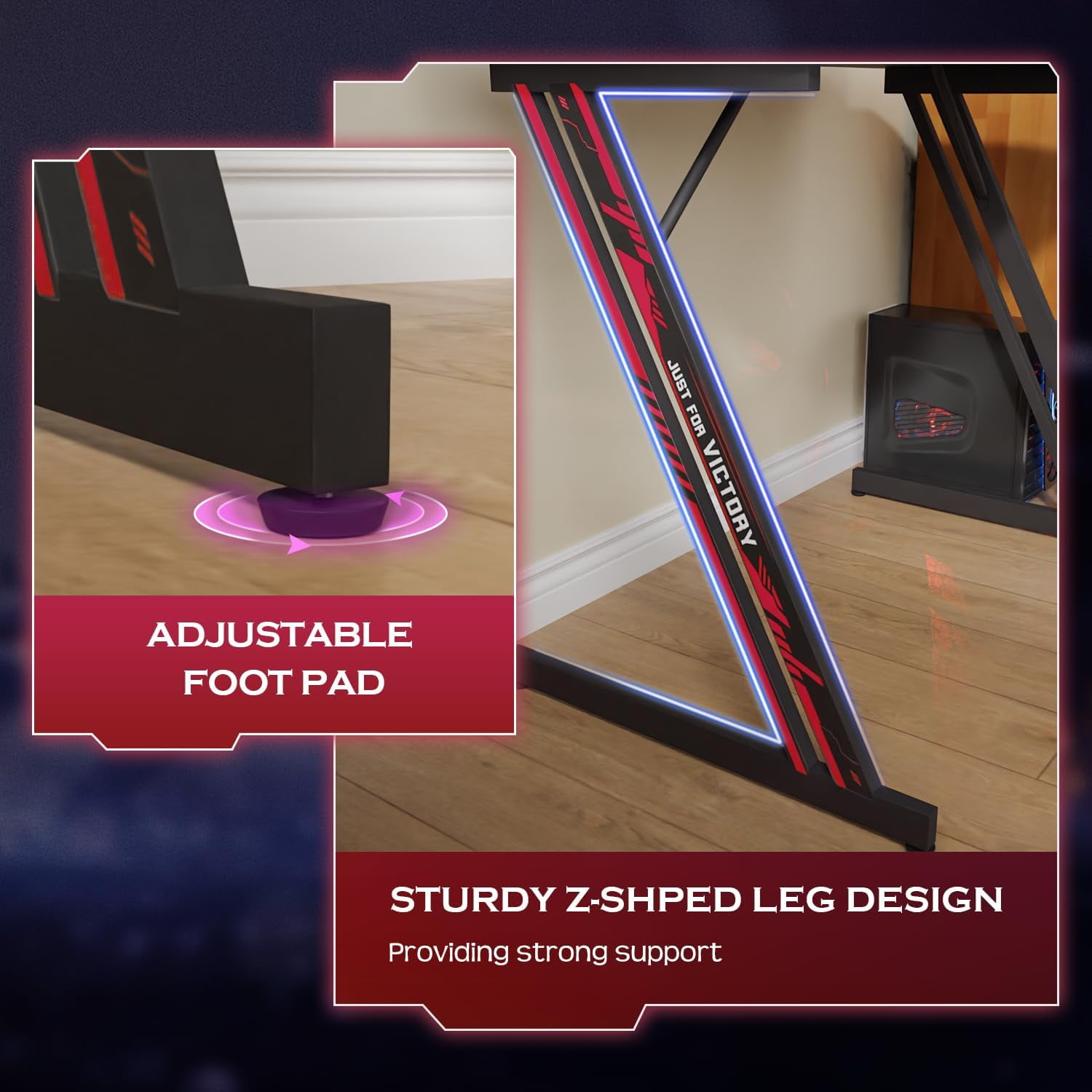 PayLessHere 39 Inch Z-Shaped Gaming Desk with Headphone Hook Sturdy with Spacious Desktop,Red