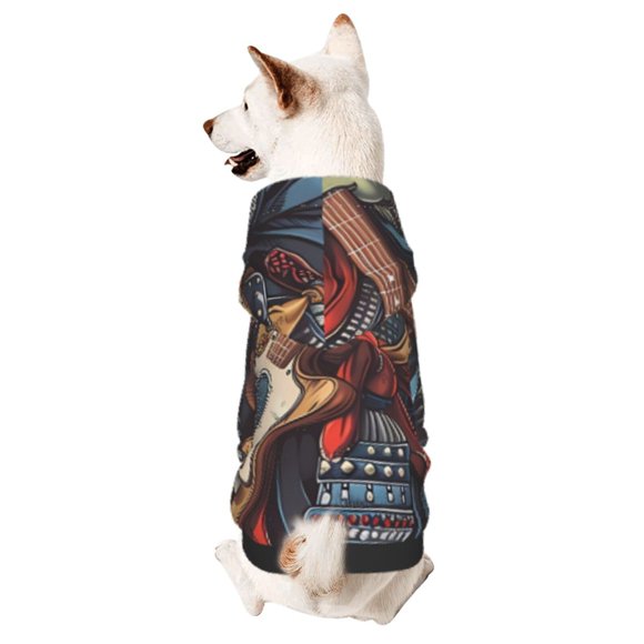 Gaeub Samurai Frog Guitar Print Dog Hoodie Sweatshirts Warm Dog Clothes for Small Dogs,Puppy and Cat Costume-XX-Large