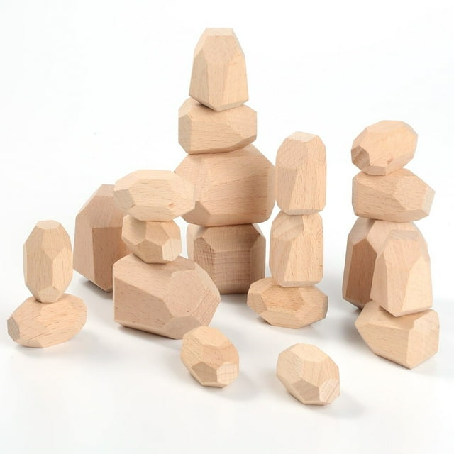Wooden Balancing Stones, 20 Pcs Wooden Stacking Rocks Irregular, Paint-Free Wooden Building Rocks Preschool Educational Toys, Novel Building Blocks for Toddles Stacking Game Fun Painting