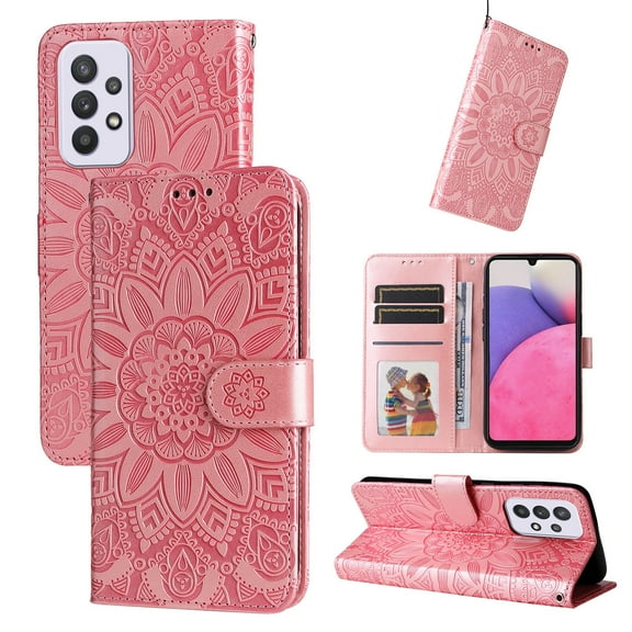 For Samsung Galaxy A52 4G / 5G Embossed Sunflower Leather Phone Case