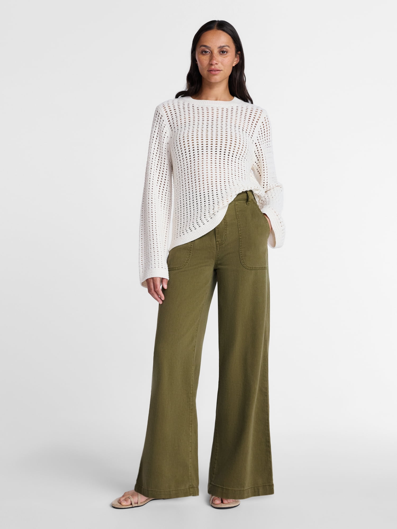 Time and Tru Women’s Textured Cotton Sweater with Long Sleeves, Lightweight, Sizes XS-XXXL