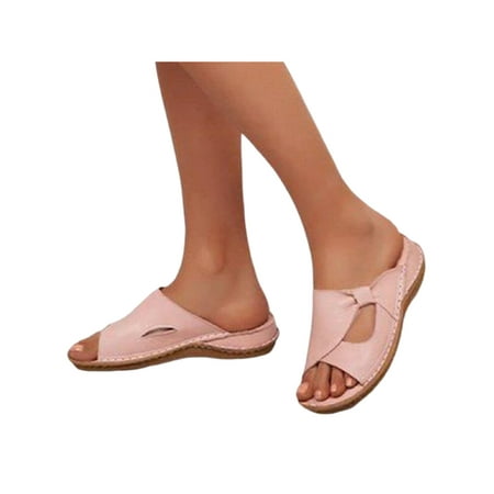 

UKAP Womens Slides Slip On Slippers Hollow Out Wedge Sandals Nonslip Summer Shoes Ladies Footbeds Thick Sole Casual Pink 6