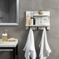 thumbnail image 4 of MyGift 2 Tier White Wood Wall Mounted Organizer Shelf with 6 Hooks, Rustic Rack, 4 of 7