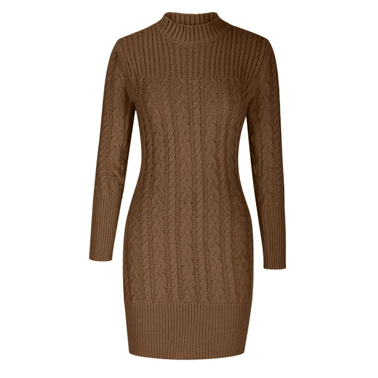 Cable Knit Dress Jumper Womens Women's Cotton Blend Cable Crew Neck Sweater  Dress Lands' End