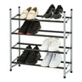 Mainstays 4Tier Shoe Rack Black Rod, Steel Powder Coating Silver, up