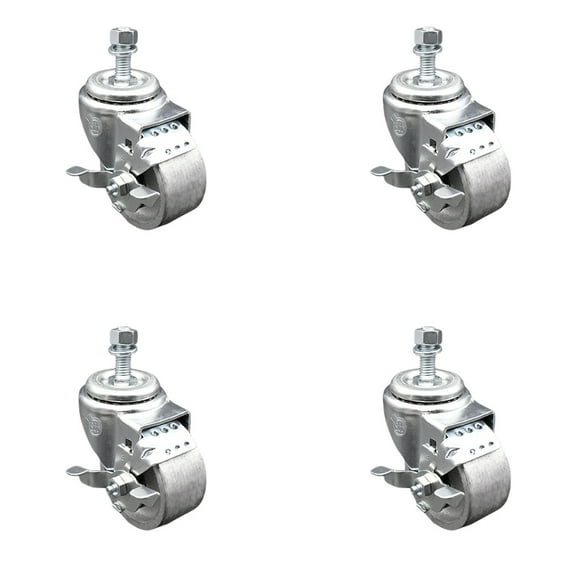 Semi Steel Swvl TS Caster w/RB Set 4 w/3"Wheel&10mmStem-4 Swvl w/Top Lck BRK