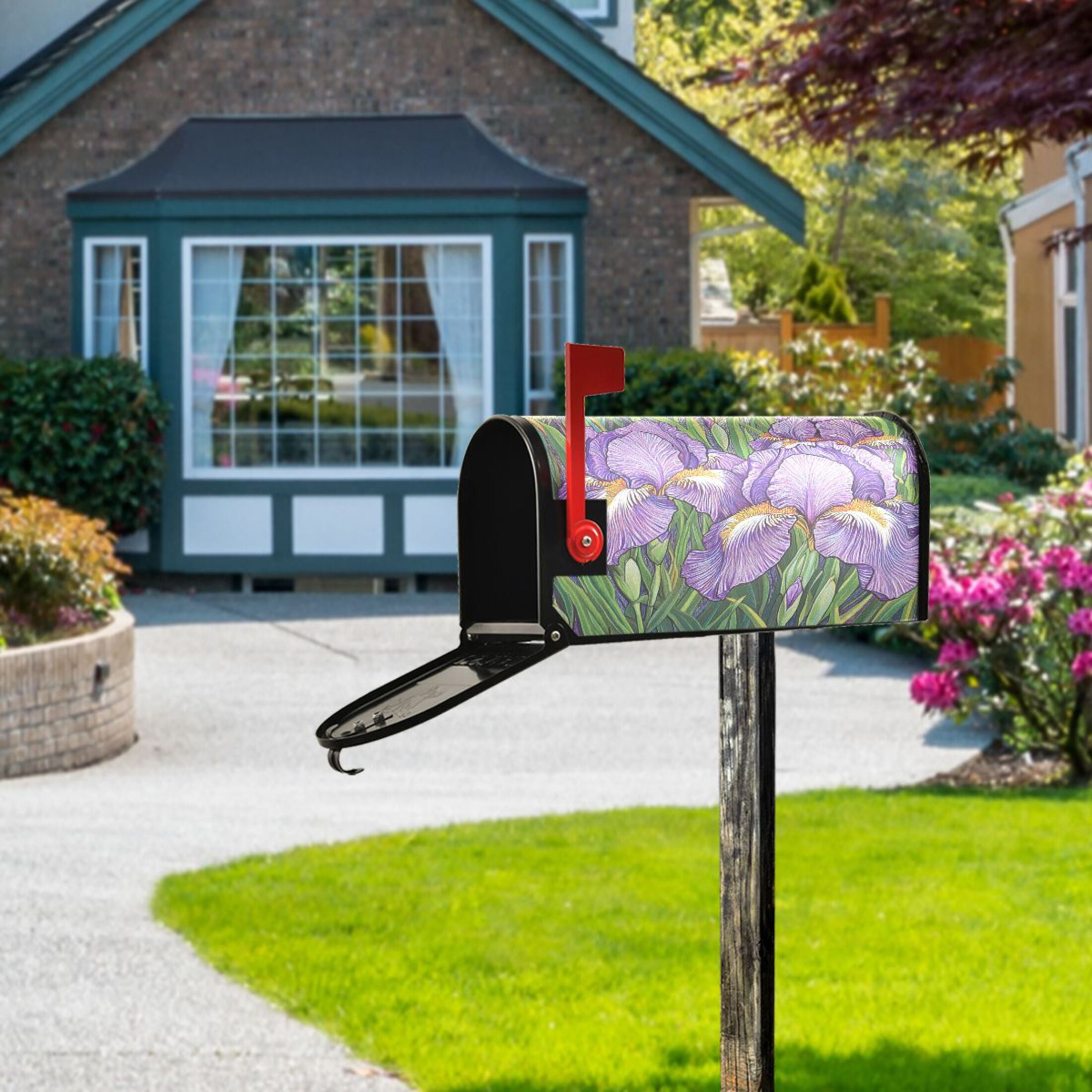 WOBOGO Purple Iris Mailbox Cover Magnetic for Garden Yard Home Decor Standard Size 25.4×20.78in