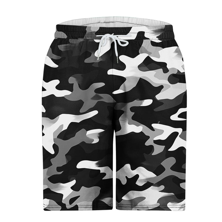 Camo Shorts for Men Cotton High Waisted Pants Lace-Up Elastic