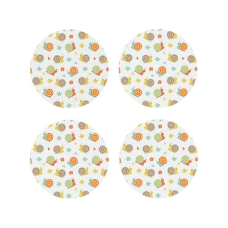 

Leather Coasters Set of 4 - Cute Cartoon Snail Flower Lightweight Non-Slip Drink Coasters for Desk Anti-Scalding Desk Cup Coasters for Office Table Decor Round Shape