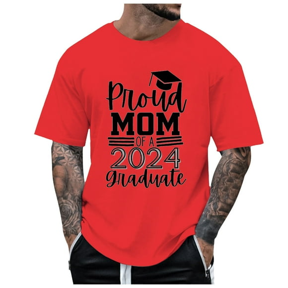 toraway Summer Clothes Pocket Protector for Men Shirt with Badge Men's Summer Home Short Sleeved Round Neck Short Sleeved Graduation T Shirt Prod Mom of A 2024 Graduation M