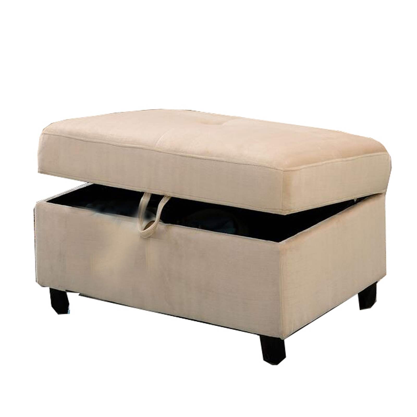 Fabric Upholstered Rectangular Ottoman with Hidden Storage, Beige