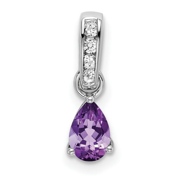 Auriga Fine Jewelry 10K White Gold Pear Amethyst and Diamond Pendant for Women (L-16.3mm, W-4.6mm)