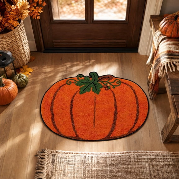 Pumpkin-Shaped Bath Mat, Soft Absorbent Non-Slide Floor Rug for Halloween, Fall and Thanksgiving Entryway, Bathroom and Seasonal Home Decor