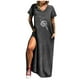 thumbnail image 2 of Puntoco Vestido De Manga Corta Con Cuello En V, Vestido Informal Con Cuello En V Y Manga Corta Con Bolsillo Y Abertura Larga Para Mujer, Gris S, 2 of 5
