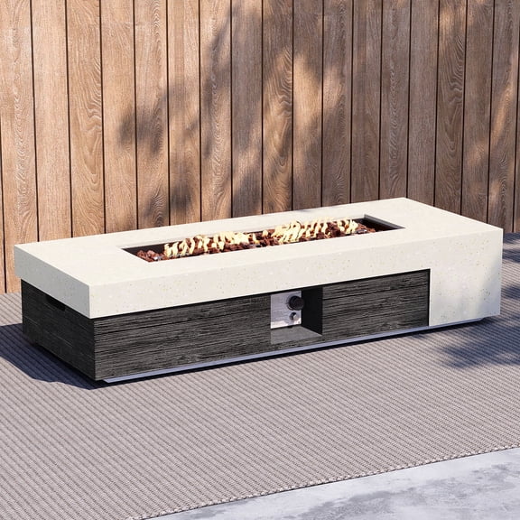 VENTOPYR 56" Rectangle Dual-Texture Concrete Fire Pit Table with Cover & Lava Rocks​​