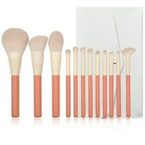 12Pcs Makeup Brush Set,Synthetic Foundation Powder Concealers, Foundation Brush, Eyeshadow Brush, with PU bag,Light red